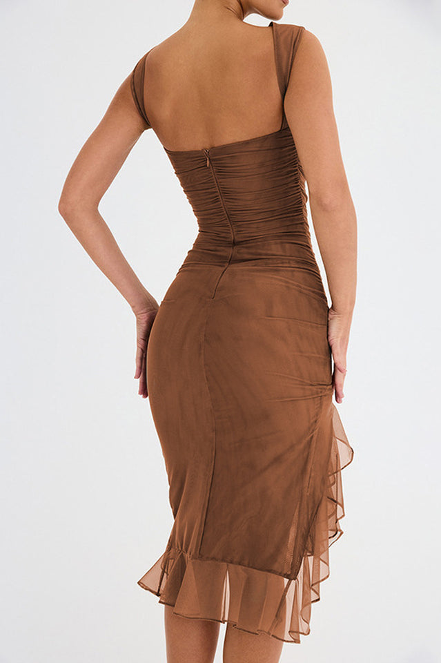 Leaf Bay Ruffle Midi Dress