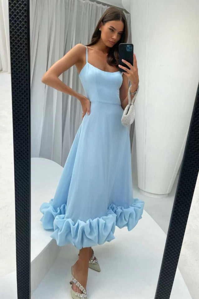 Bustier Flounce Midi Dress