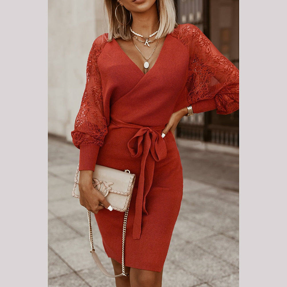 Knit Vinyl Chevron Wrap Dress