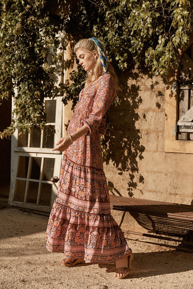 Cotton Dougherty Printed Ruffle Midi Dress