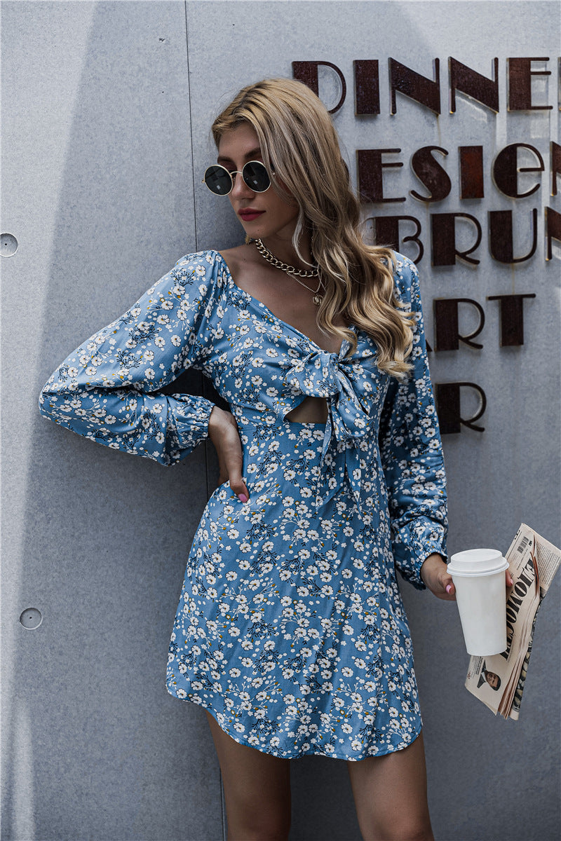 Springsteen Bloom Tie Front Cutout Dress Blue