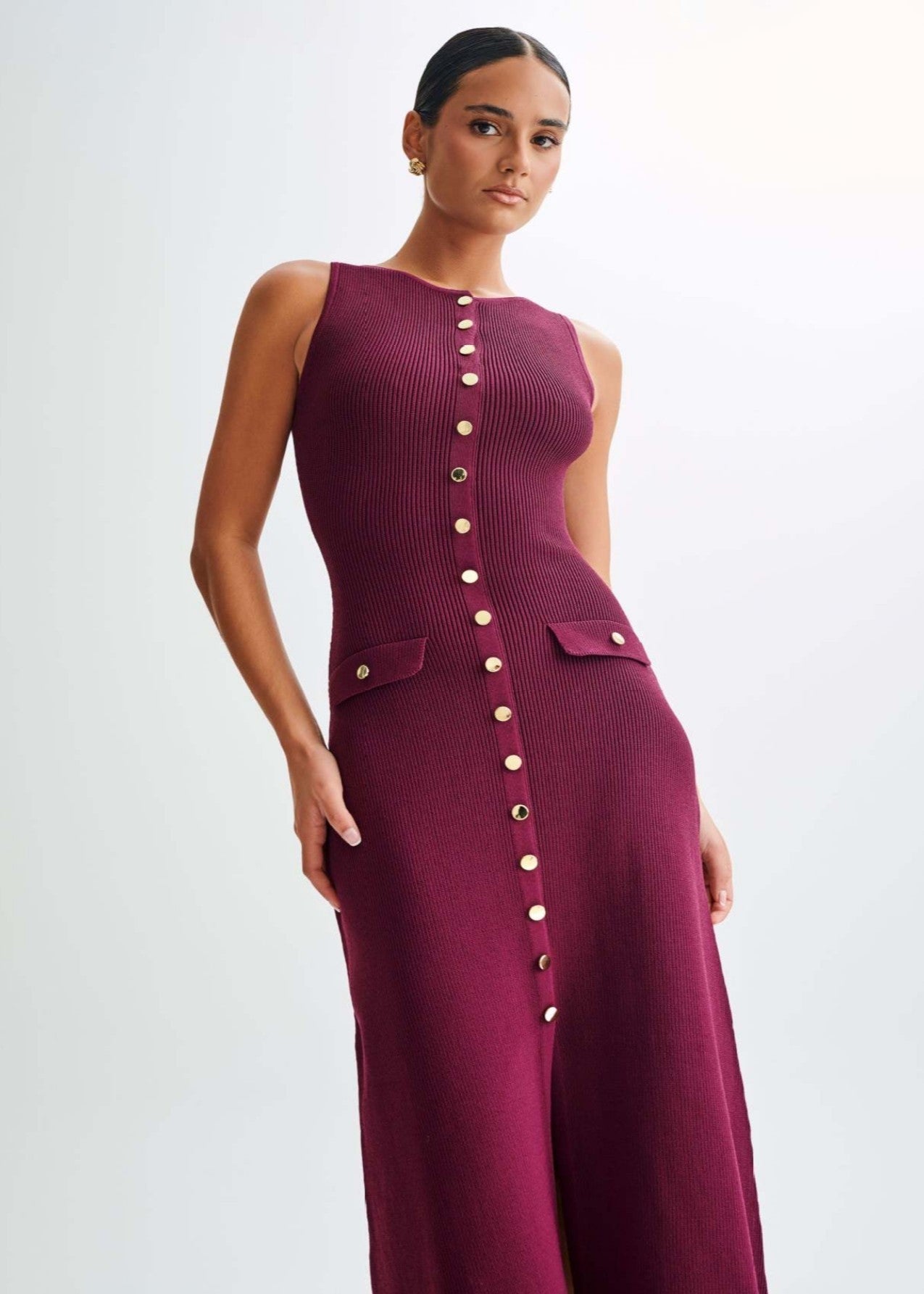 Ribbed Juliette Knit Button Midi Dress
