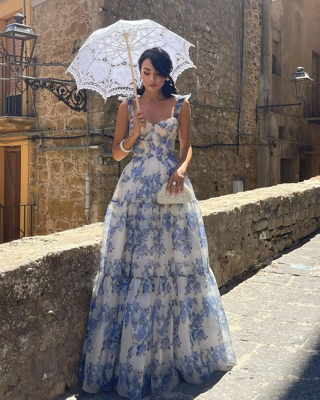 Sophia Blossom - Refined Floral Tie-Strap Maxi Dress