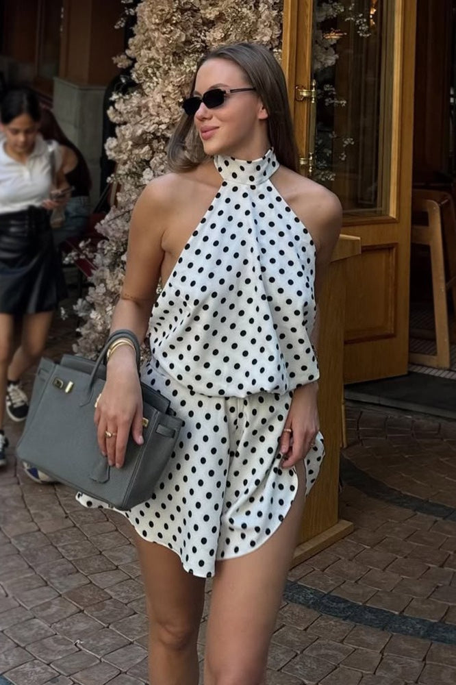 Dot Polka Halter Backless Tie Mini Dress