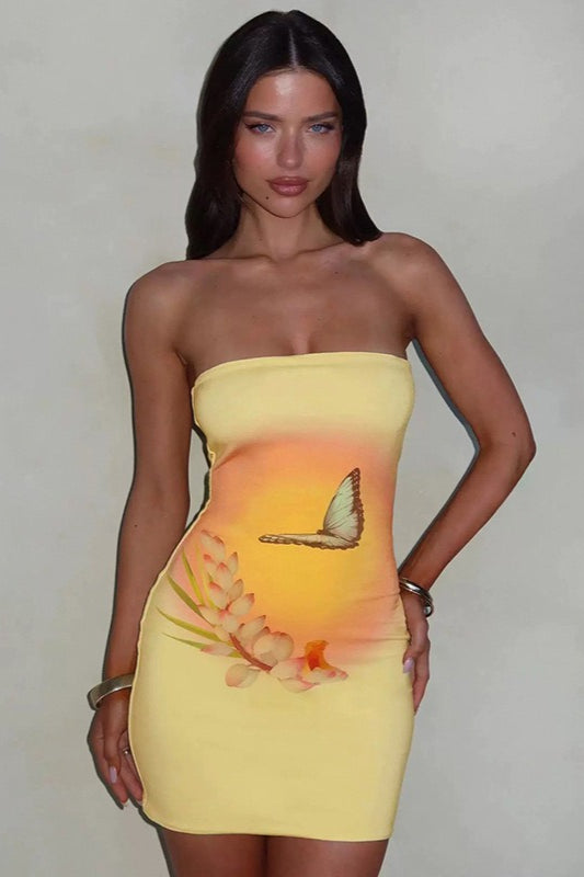 Flower Strapless Bodycon Mini Dress