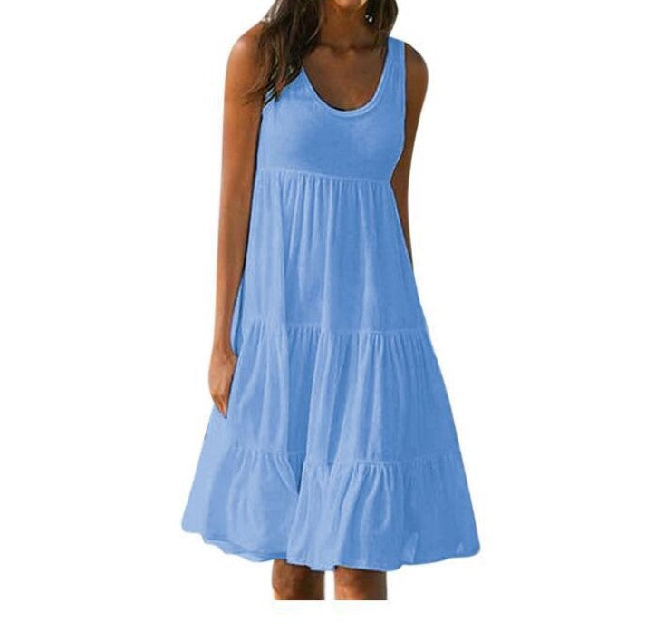 Cotton Teagan Tiered Babydoll Dress Blue