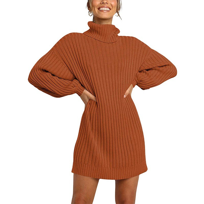 Heart Frozen Turtleneck Sweater Dress Clay