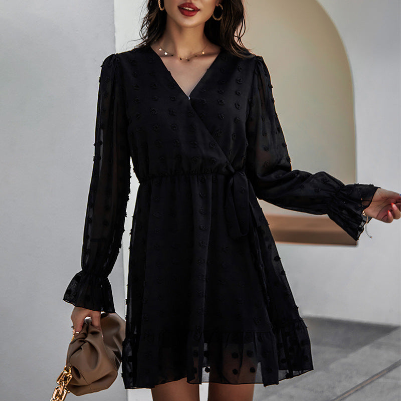 Heart Playful Puff Sleeve Babydoll Dress Black
