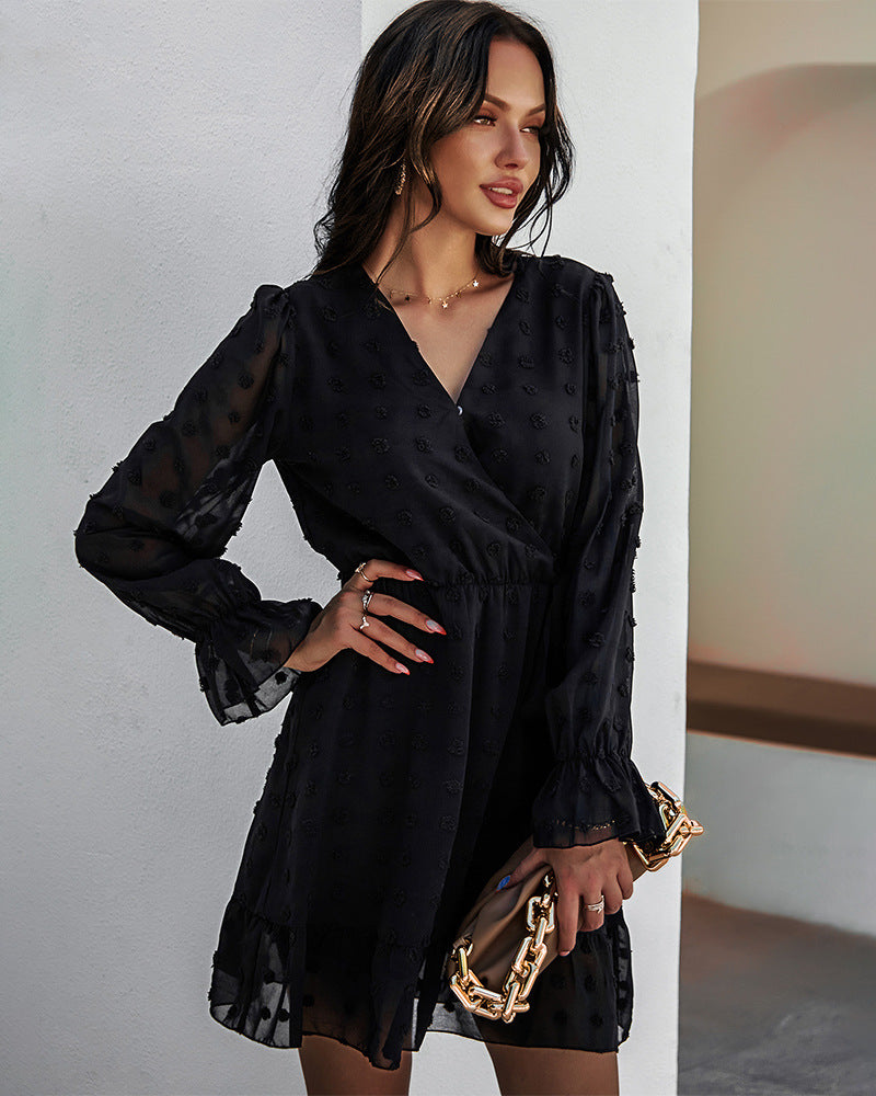 Heart Playful Puff Sleeve Babydoll Dress Black