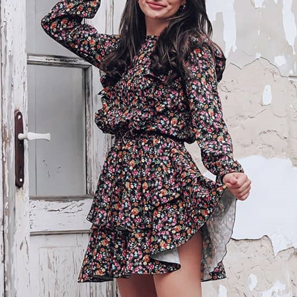 District Flower Pocketed Belted Velvet Dress