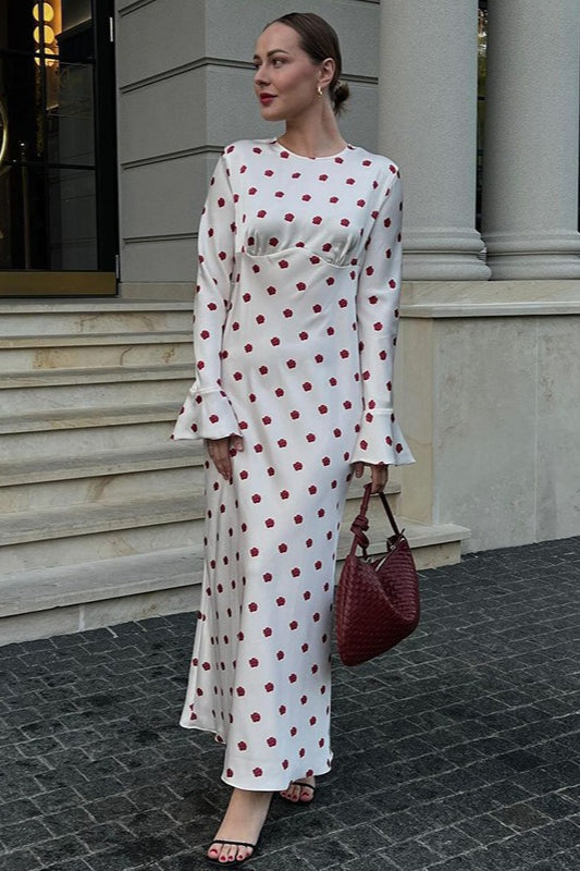 Polka Edition Dot Print Flare Sleeve Maxi Dress