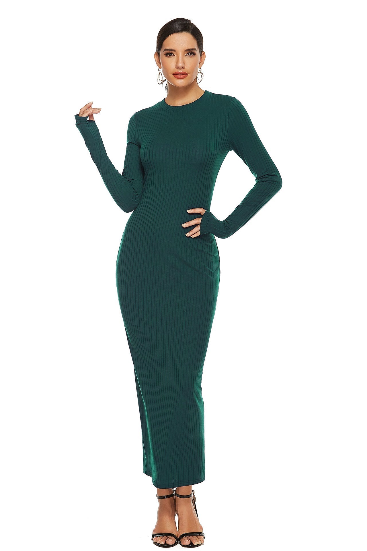 Long Kenji Sleeve Knit Midi Dress Charcoal FINAL