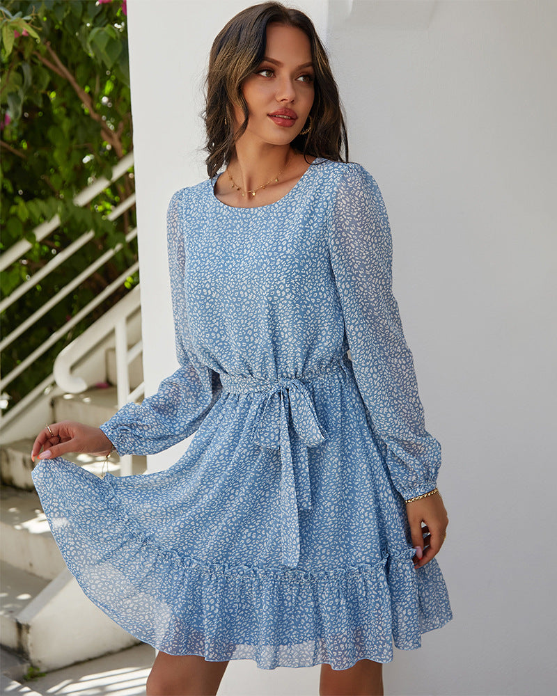Nothing But Blue Skies Flower Rope Tie Midi Dress