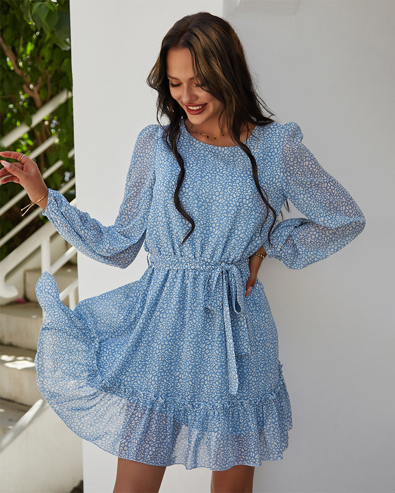 Nothing But Blue Skies Flower Rope Tie Midi Dress