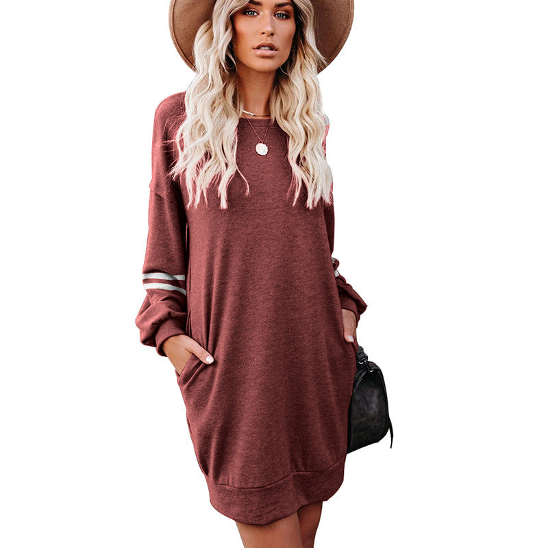 Pocketed Randy Long Sleeve Knit Dress Marsala FINAL