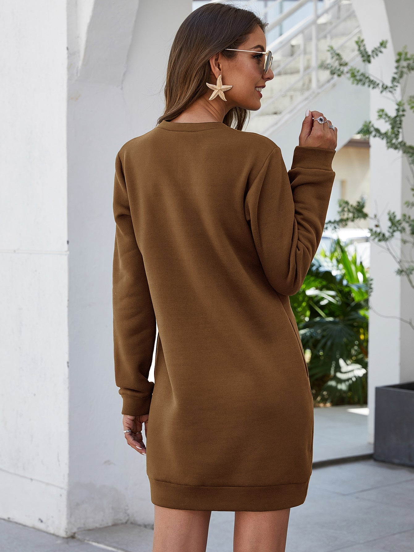 Cotton Wichita Pocketed Sweatshirt Dress Cappuccino