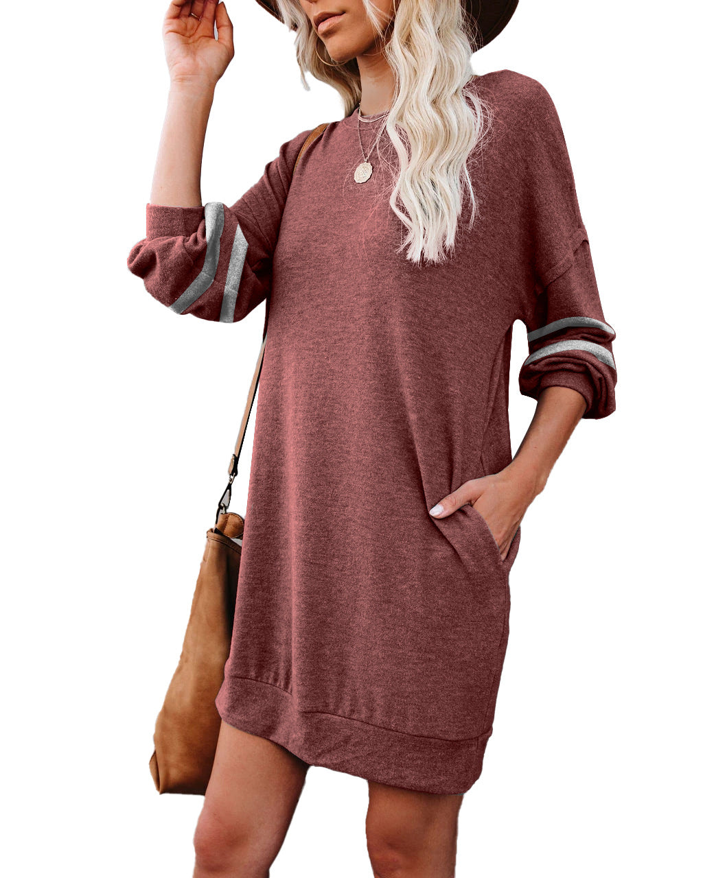 Pocketed Randy Long Sleeve Knit Dress Marsala FINAL