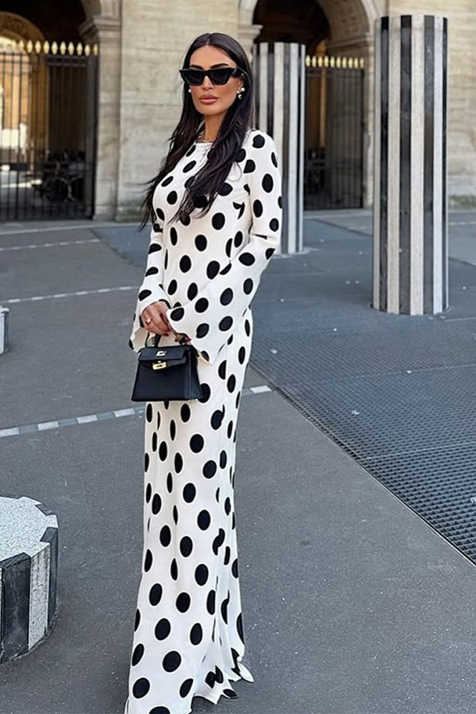 Chic Edition Polka Dot Bell Sleeve Maxi Dress