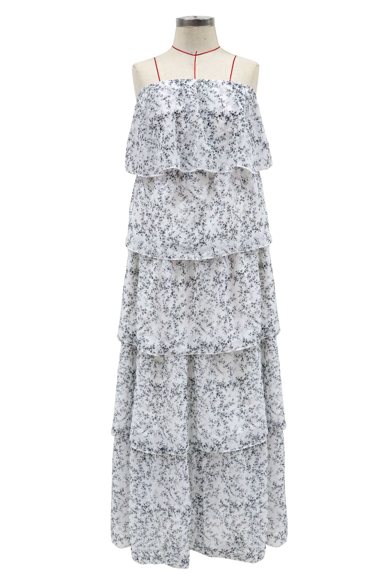 Annie Flower Strapless Tiered Midi Dress Ivory Multi