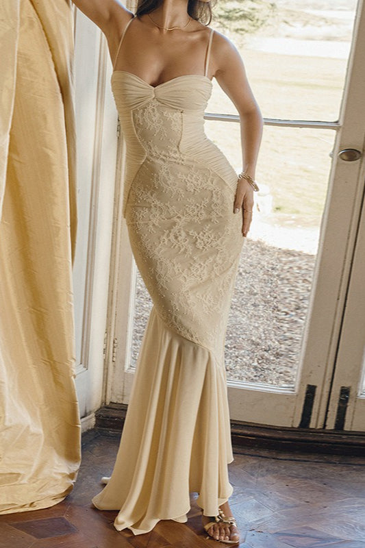 Lace Ruffle Slip Maxi Elegant Dress