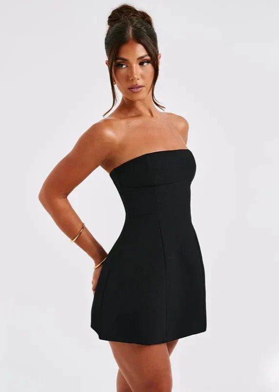 Black Strapless Tube Top Mini Dress