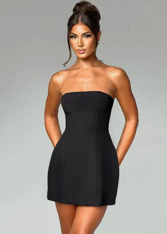 Black Strapless Tube Top Mini Dress