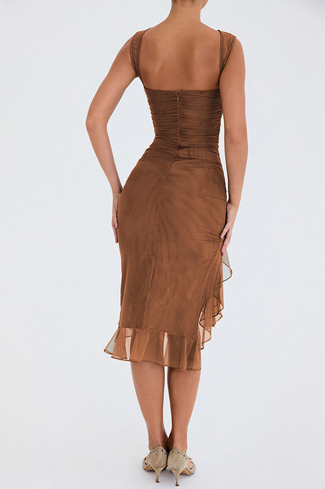 Leaf Bay Ruffle Midi Dress