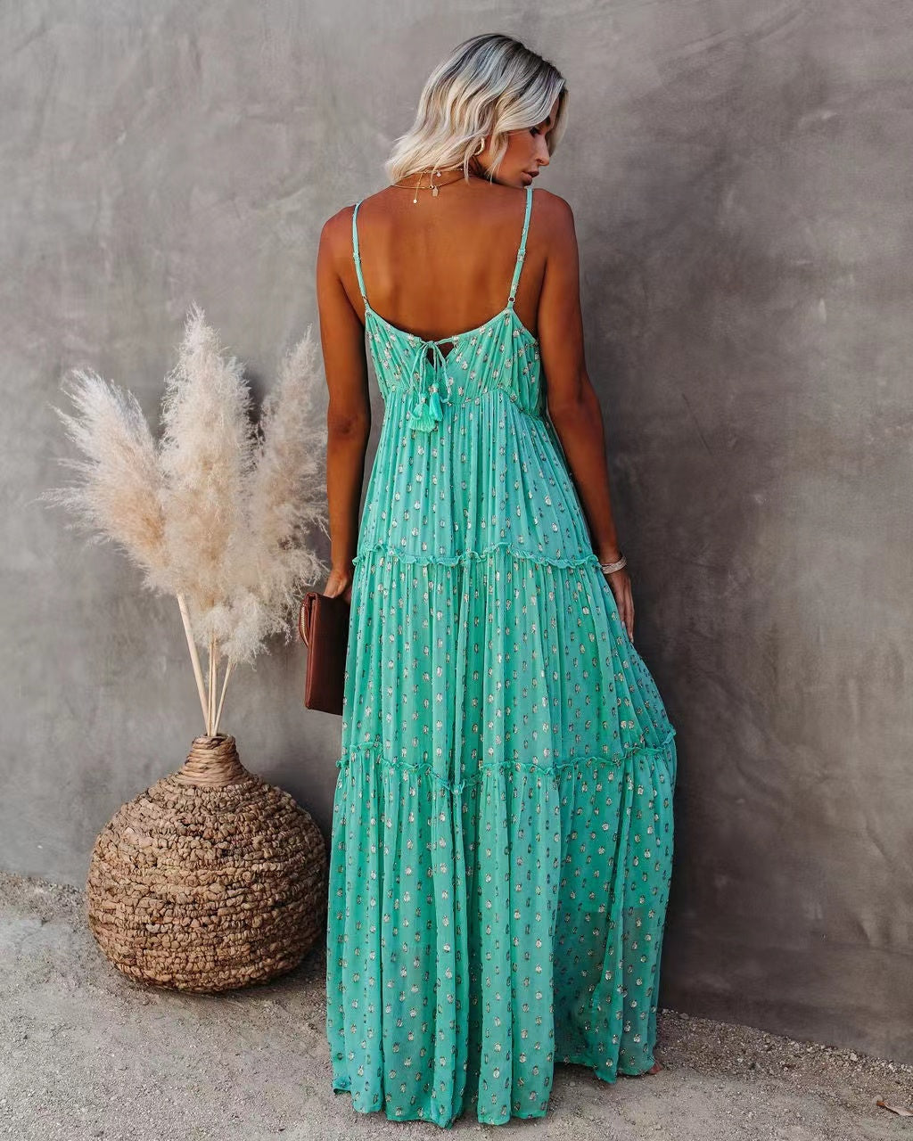 Odessa Metallic Detailed Maxi Dress Teal