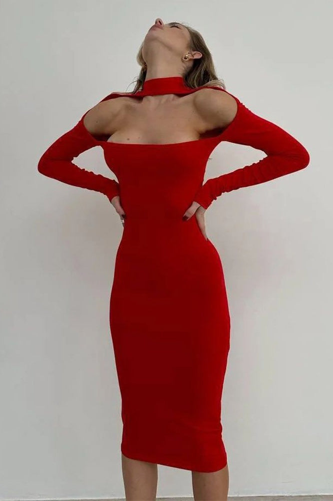 Cutout Strapless Bodycon Midi Dress