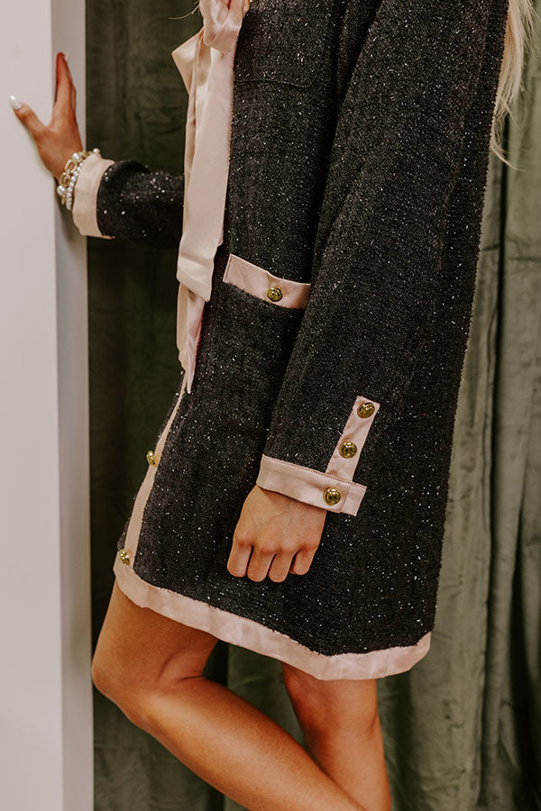 Premium Myrna Looking Fabulous Tweed Satin Bow Patchwork Pocket Mini Dress H Line Chic Silhouette Collection