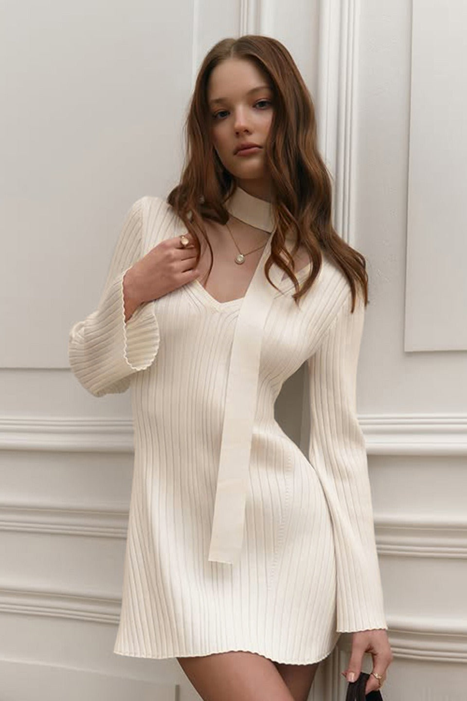 Line A Knit Long Sleeve Mini Dress