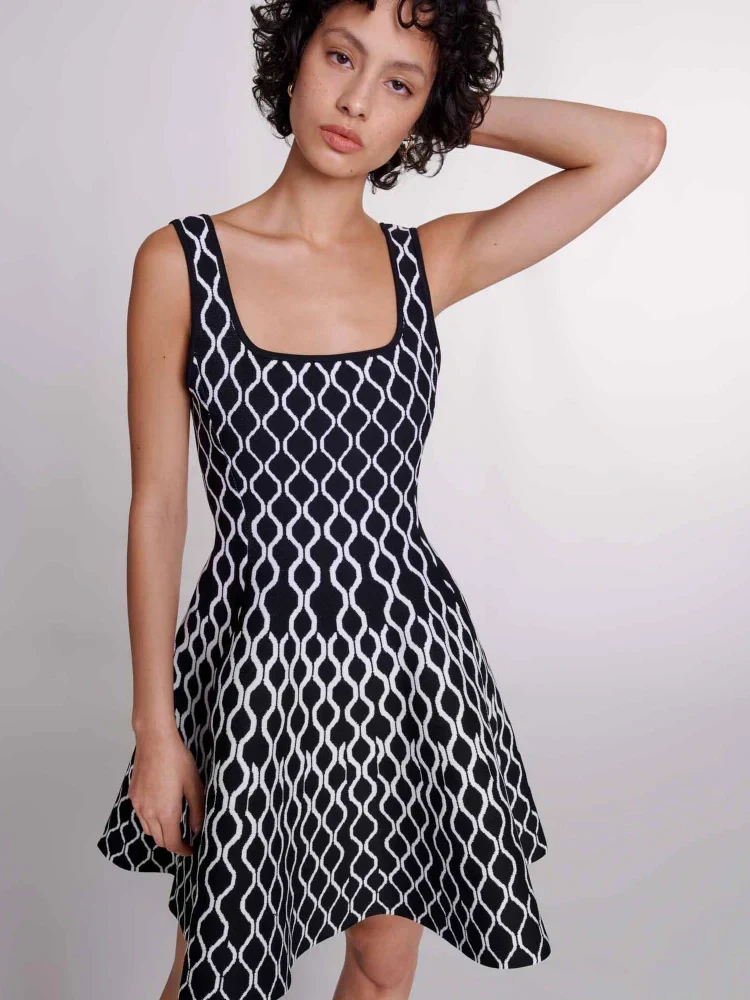 Abstract Mona Print Square Neck Mini Knit Dress