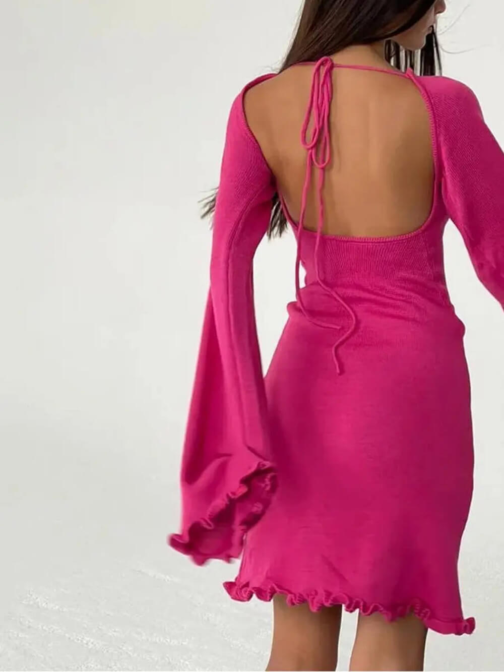 Neck Round Flounce Sleeve Short Dress