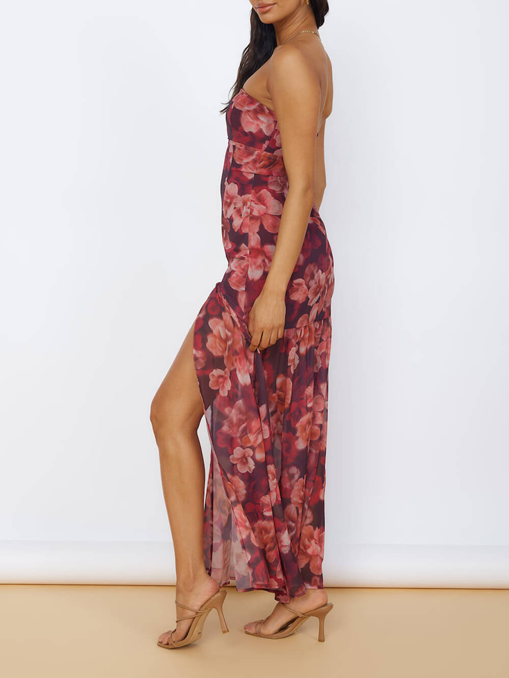 Botanical Bandeau Slit Maxi Dress
