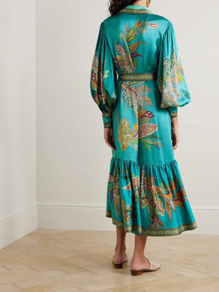 Collared Timeless Print Lantern Sleeve Dress