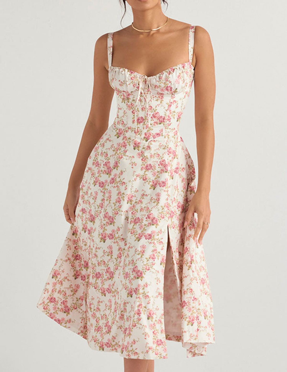 Print Rose Herringbone Slip Dress