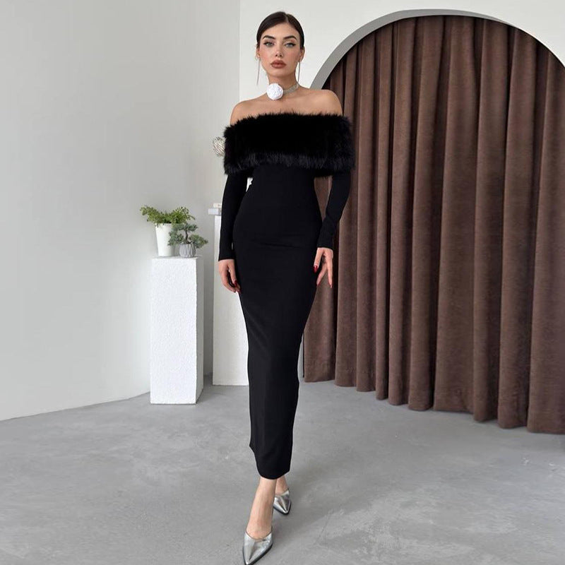 Fur Onyx Midi Dress Black