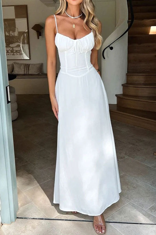 Graceful Tied Waist A Line Solid Color Prom Dress