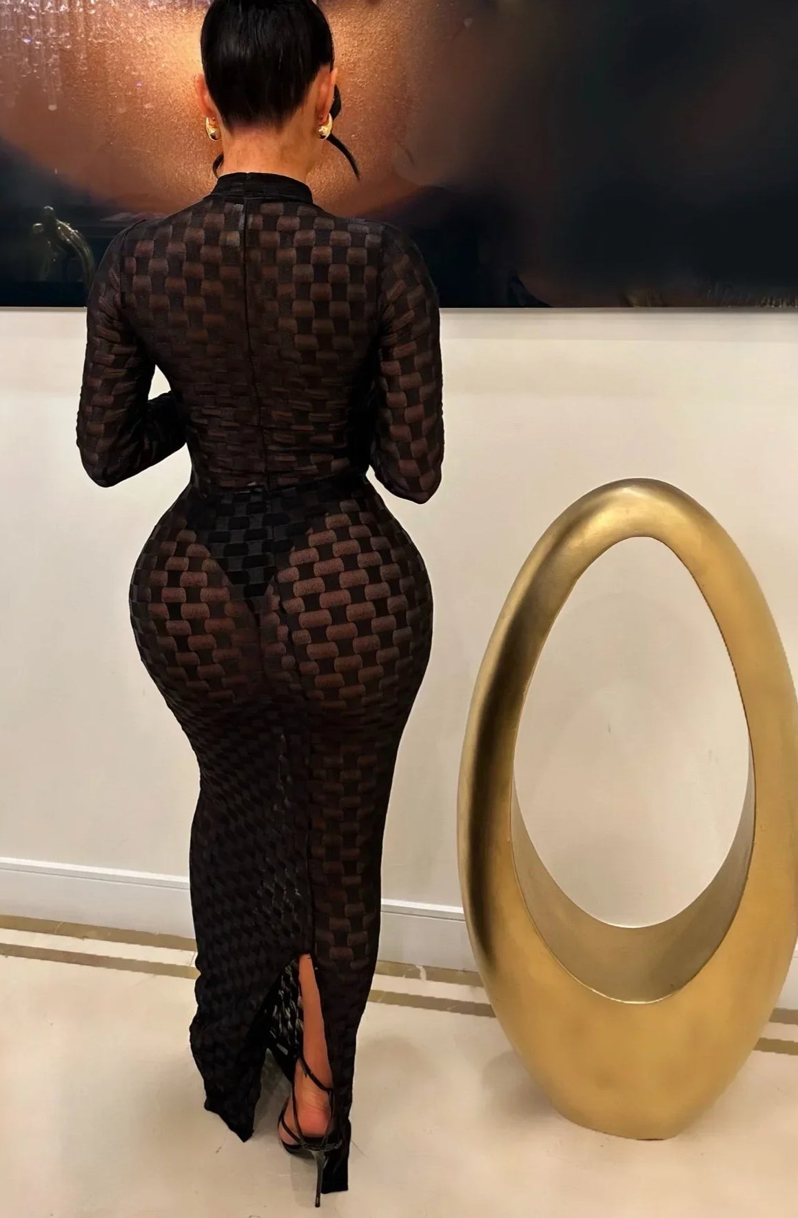 Plaid Edition Mesh Bodycon Maxi Dress