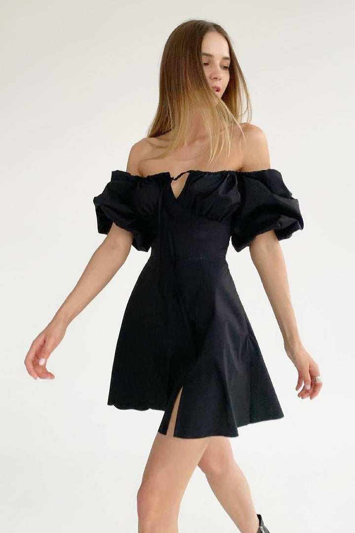 Tie White Waist Puff Sleeve Mini Dress