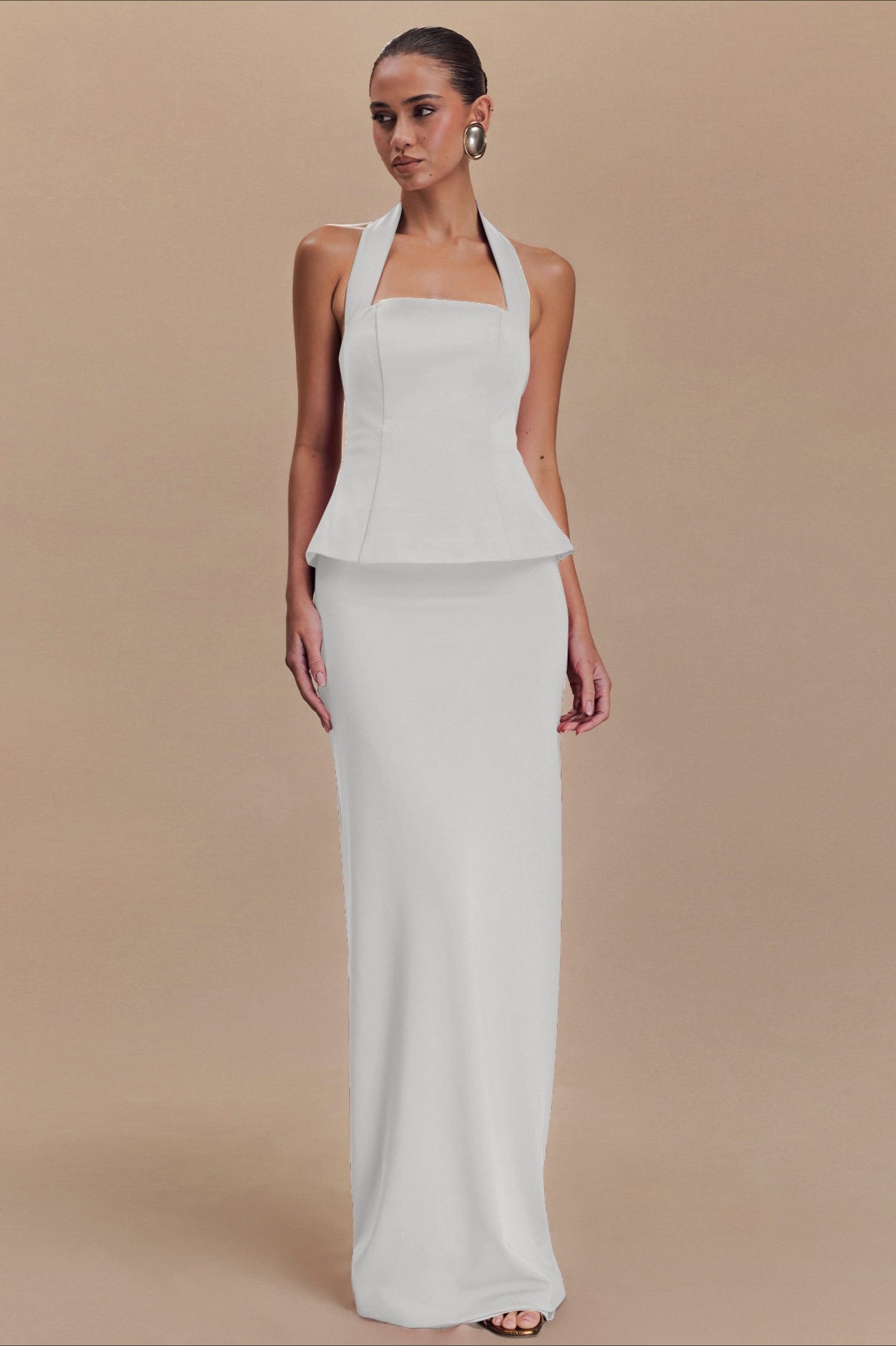 Solid Halter Backless Maxi Elegant Dress