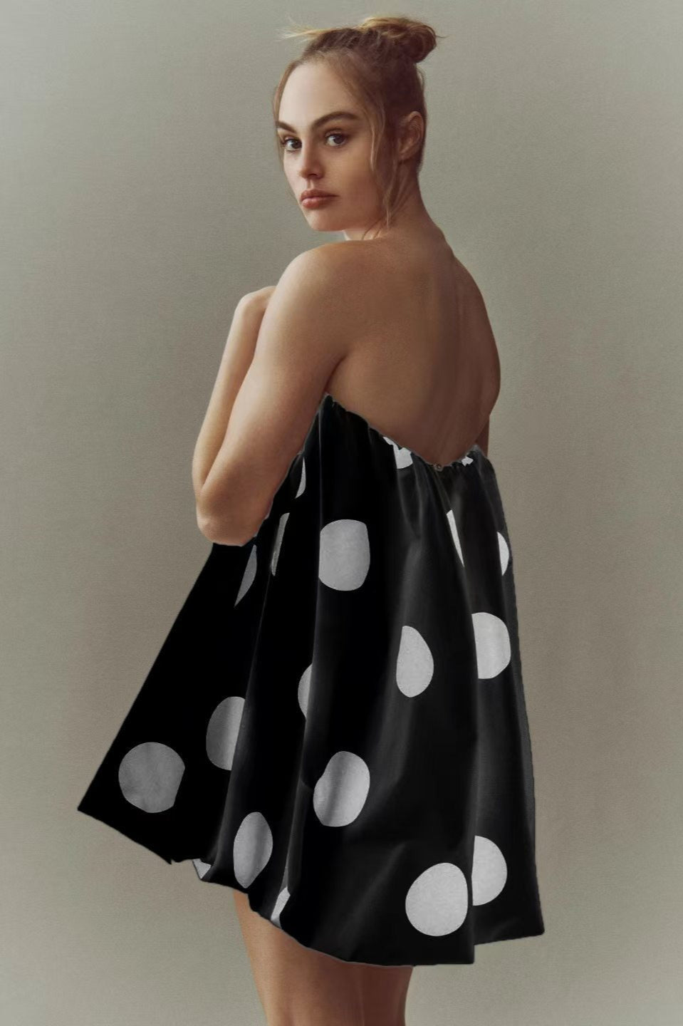 Attractive Polka Dot Strapless Bodycon Mini Dress