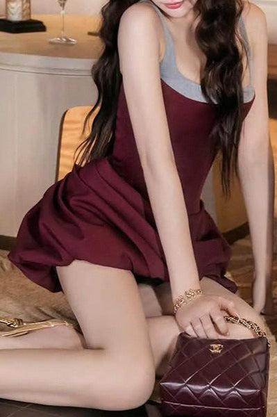Ruched Solid High Waist Sleeveless Cami Mini Dress