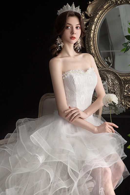 Retro Royal Strapless Tulle Ball Gown Wedding Dress