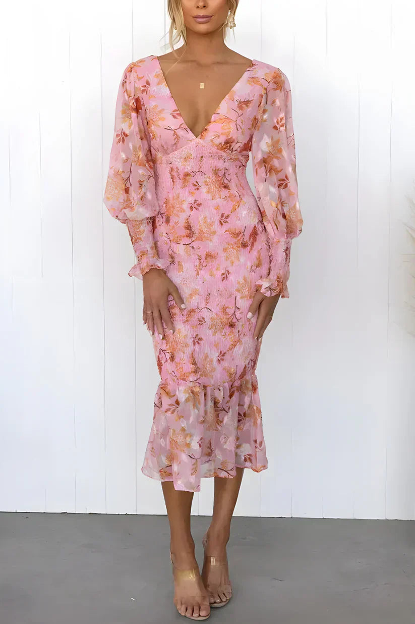 | Nevara Midi Dress With Flower Print