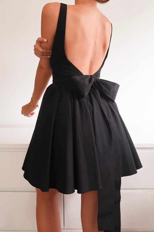 Graceful Open Back Bow Mini Dress