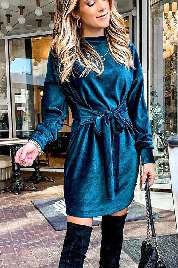 Round Fernanda Neck Mini Dress for Women Trendy Daily Look