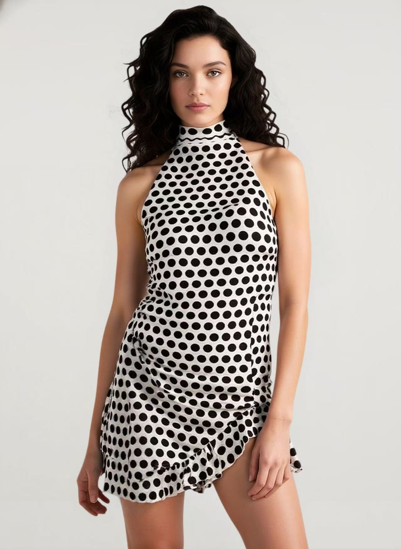 Dot Polka Halter Backless Bodycon Mini Dress