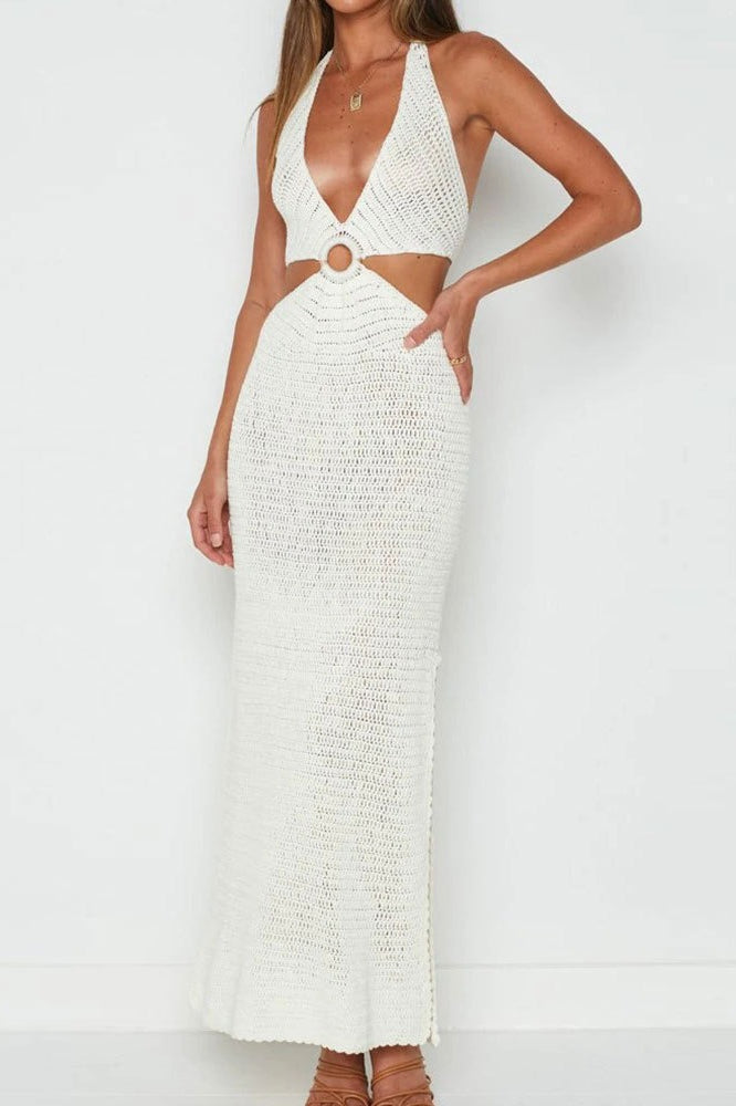 Neck V Cut Out Cover Up Vacation Dress