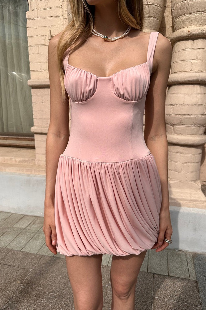 Pleated Strapless Tube Top Mini Dress